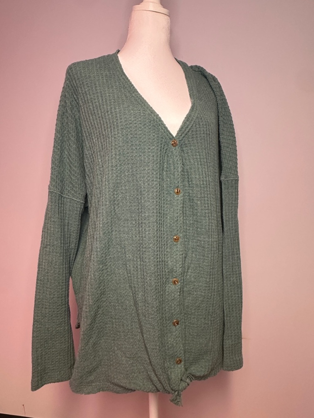 Wishlist Boutique Teal Tie Front Waffle Top